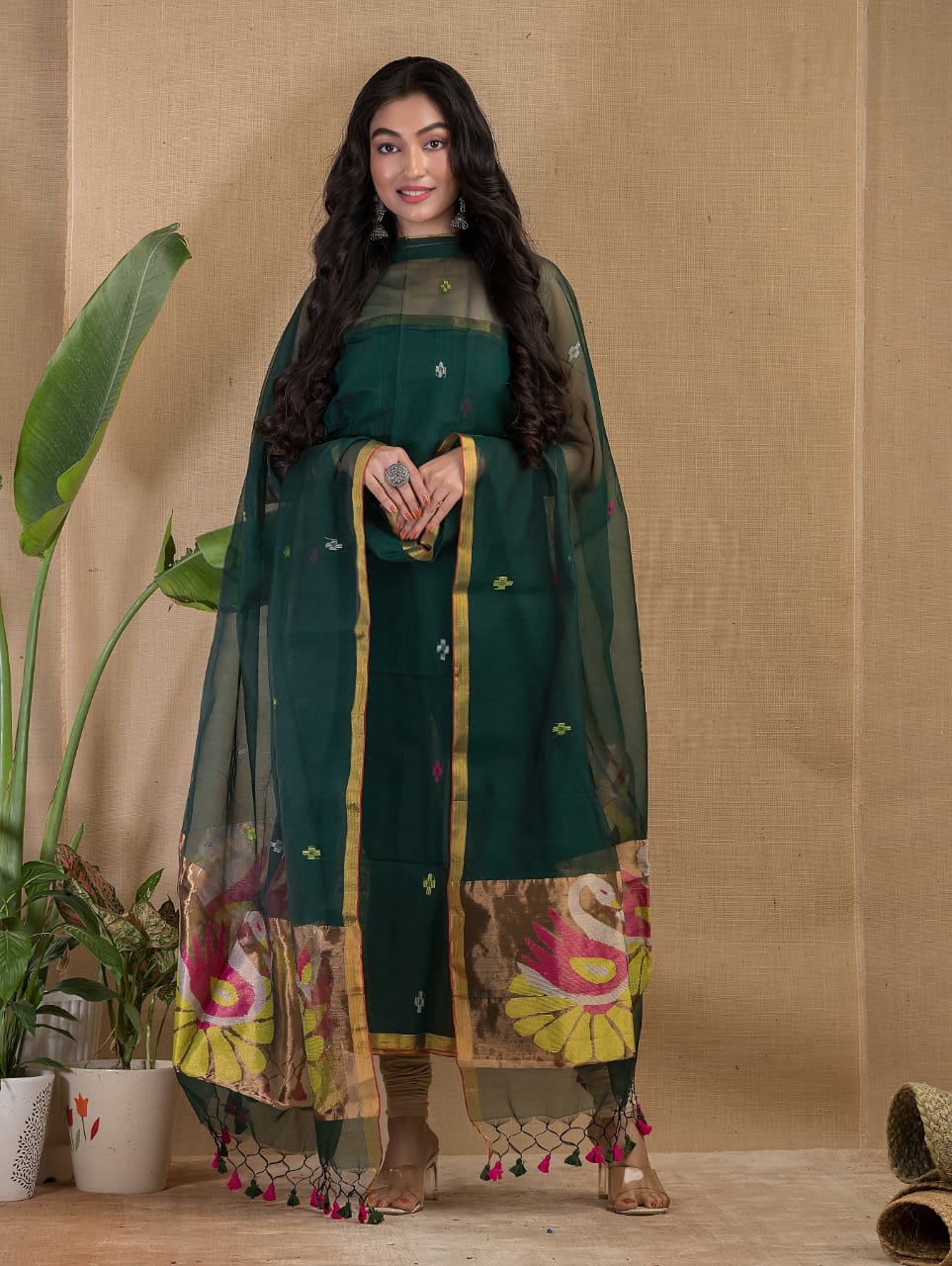 🍁 Muslin Paithani Jamdani Suits – Elegant Handwoven Weave by Rihyaaz