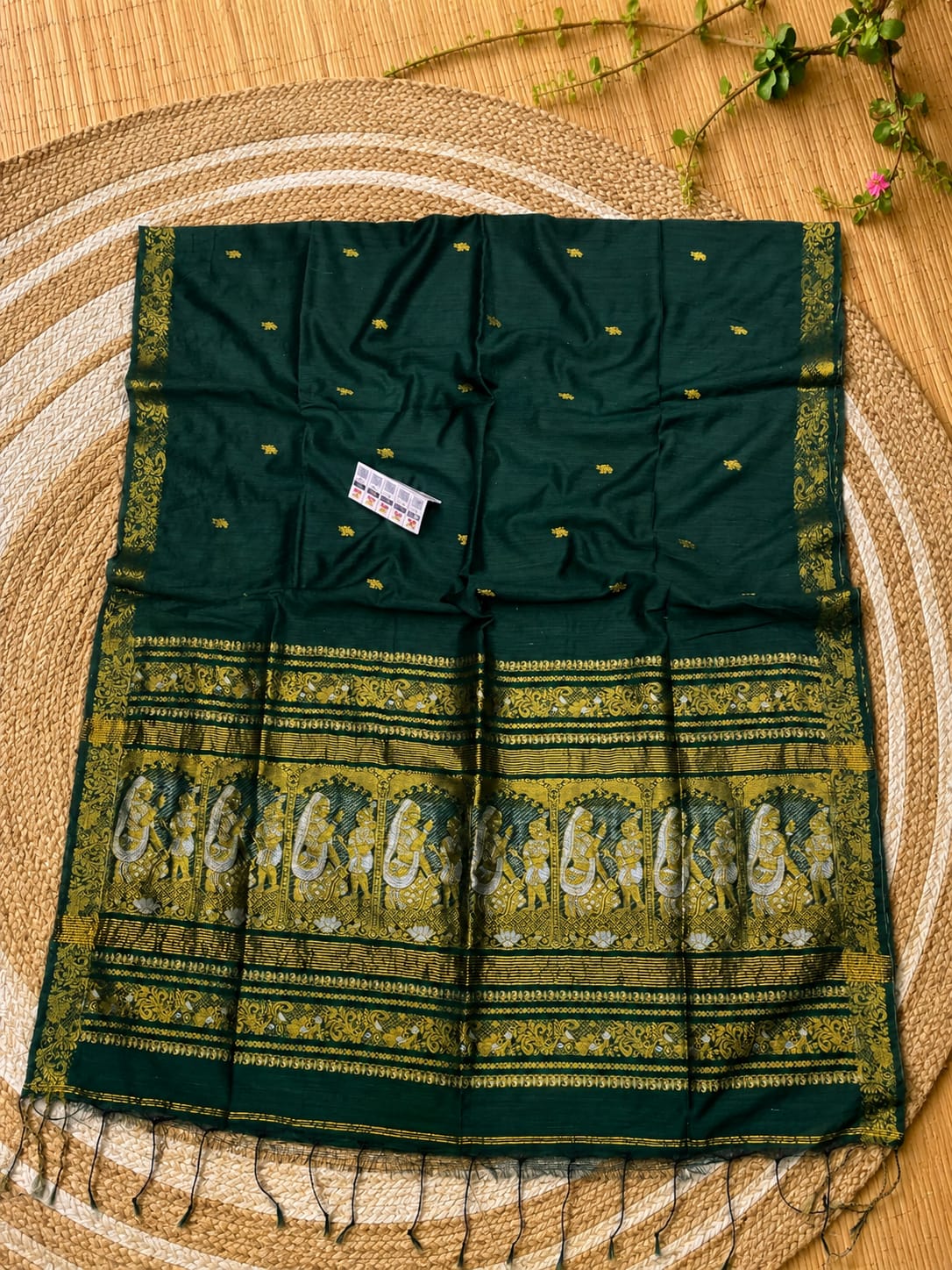 Rajya Matka Swarnachari saree with intricate Krishna Yashoda motif by Rihyaaz