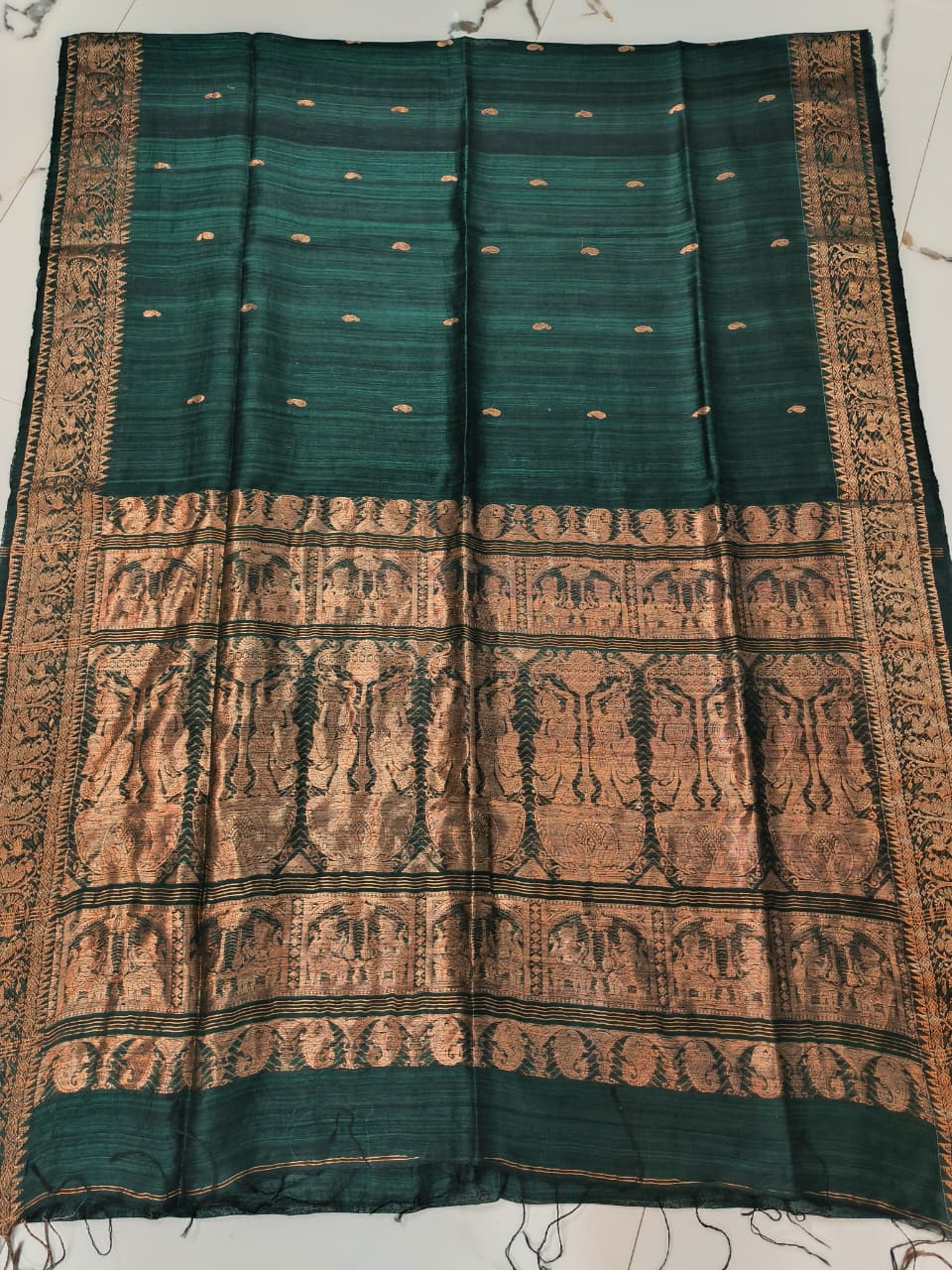 Rajanya handwoven Matka Silk Swarnachari Zari Baluchari saree with BP by Rihyaaz