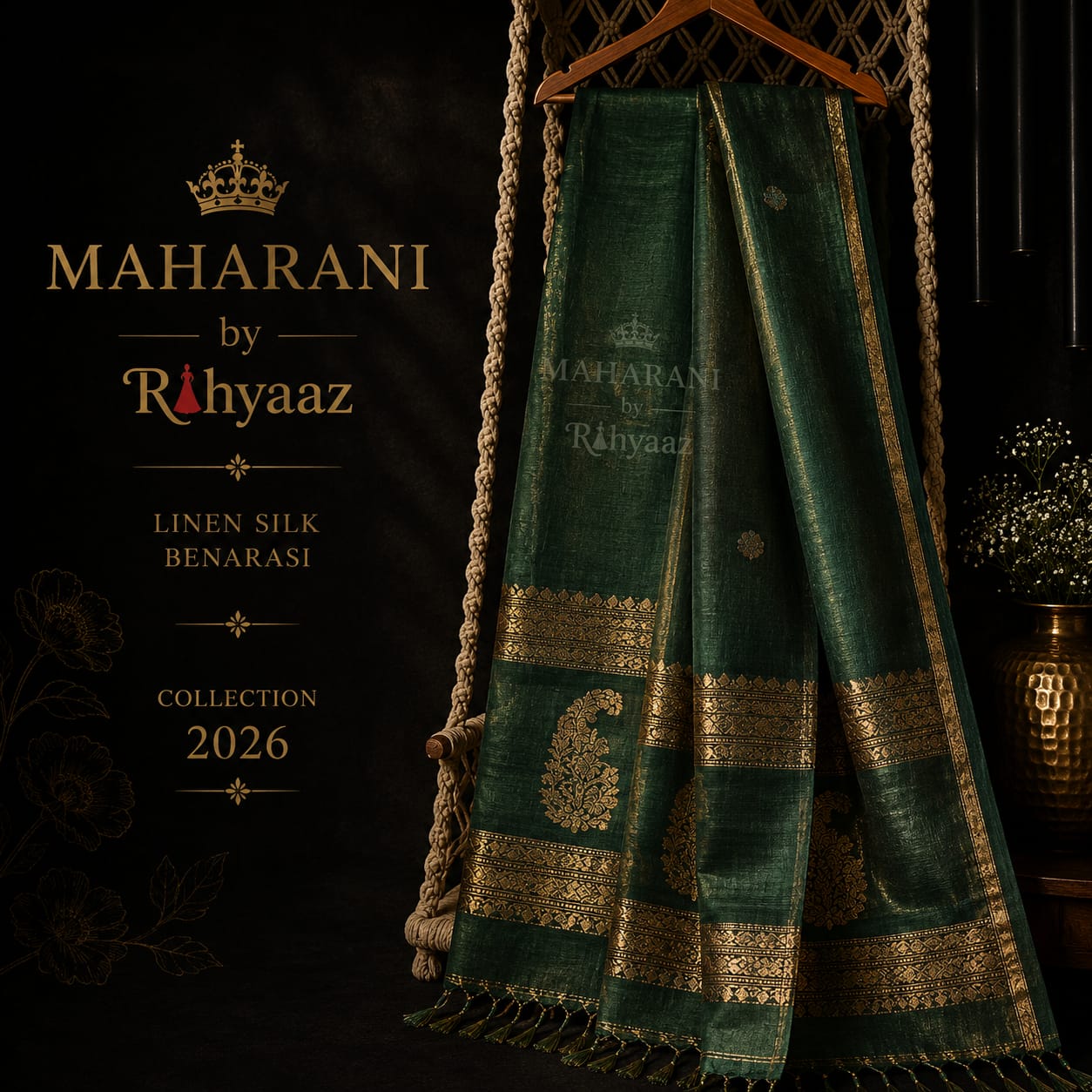 MahaRani Resham by Silk Linen Banarasi Kadhuwa Weaves Suit Set by Rihyaaz featuring premium handwoven Banarasi Kadhuwa weaving for festive, wedding, and luxury ethnic wear.
