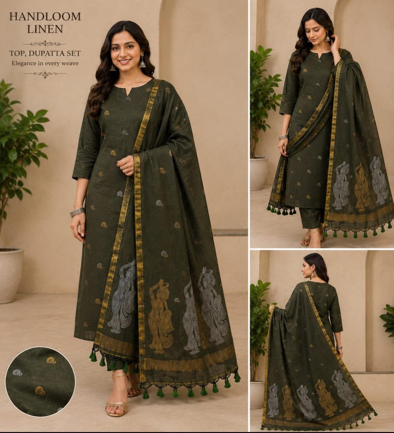 𝓡𝓪𝓼𝓲𝔂𝓪 – Zari Weaved Linen Baluchari Suit | by Rihyaaz