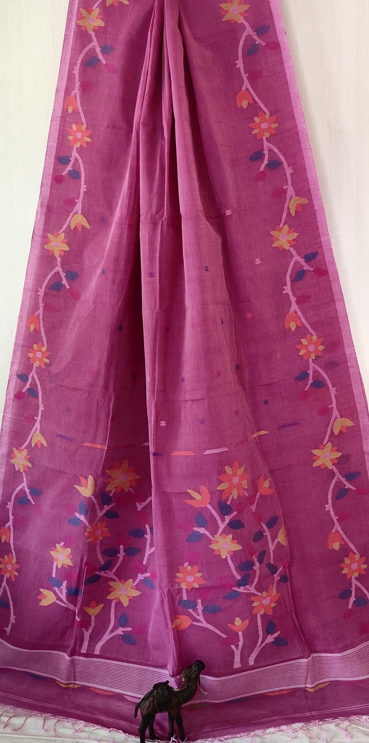 🌸 Palok – Premium Handspun Cotton Needle Work Jamdani Saree | Rihyaaz
