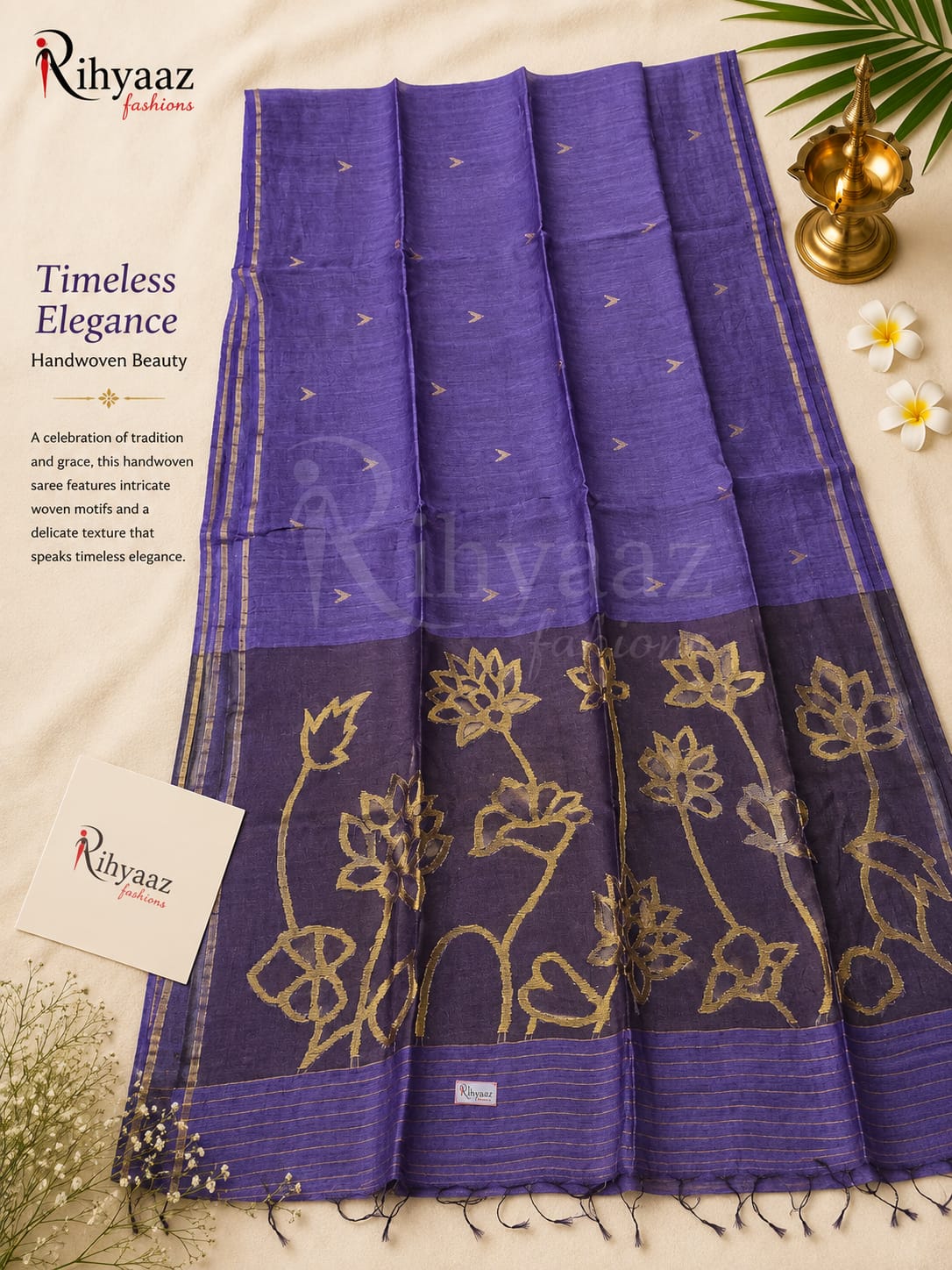 Ayat Linen Silk Resham Anchal Copper Silver Zari Jamdani Weaved Saree by Rihyaaz – Premium Handwoven Festive & Wedding Saree