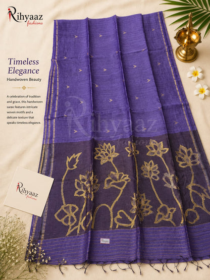 Ayat Linen Silk Resham Anchal Copper Silver Zari Jamdani Weaved Saree by Rihyaaz – Premium Handwoven Festive & Wedding Saree