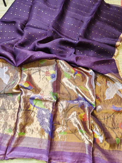 Aleya by Rihyaaz – 100% Pure 4 Ply × 4 Ply Resham Silk Sequins Paithani Jamdani Saree with Tested Zari and Pure Resham Matka Blouse Piece.