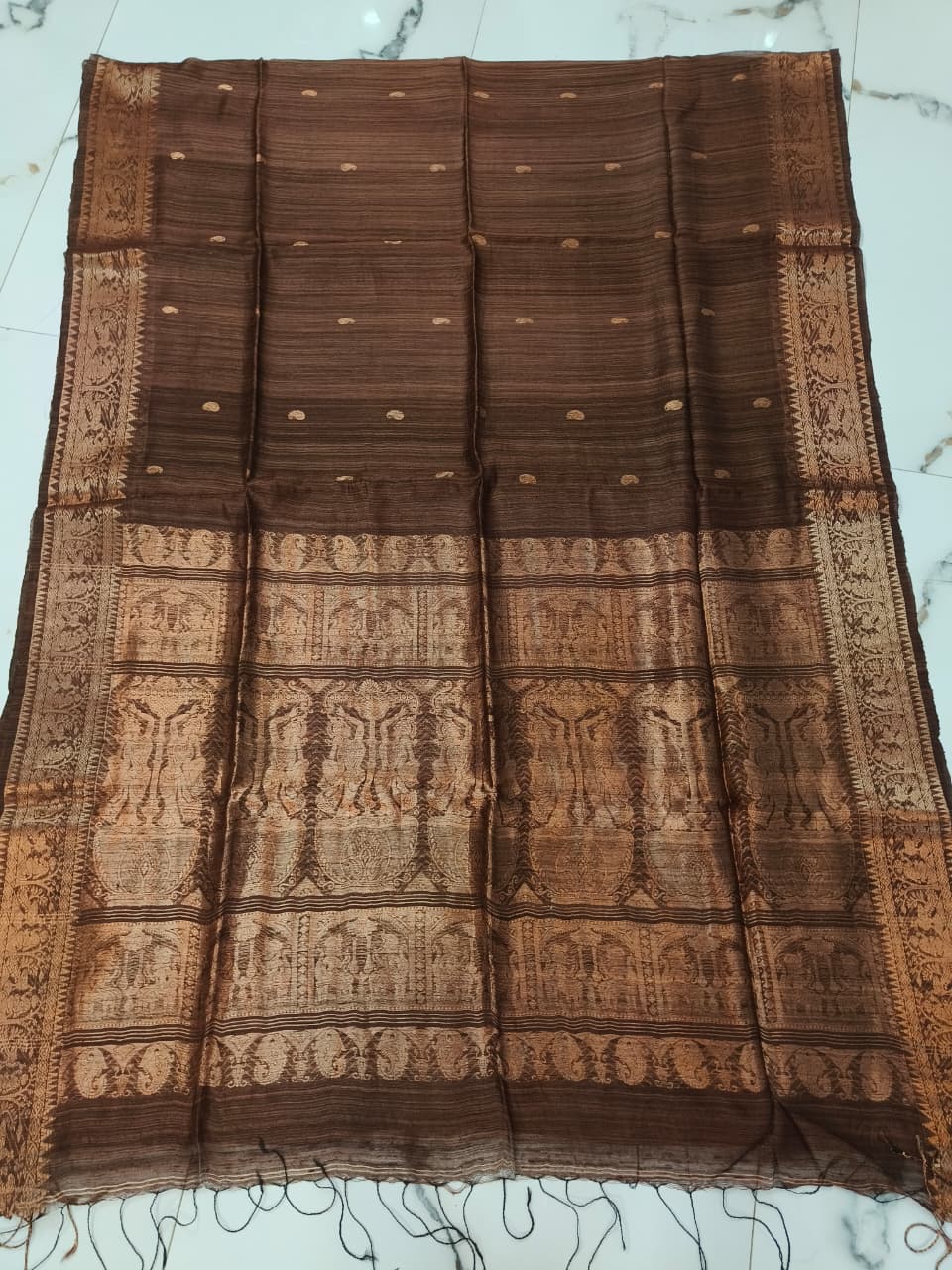 Rajanya handwoven Matka Silk Swarnachari Zari Baluchari saree with BP by Rihyaaz