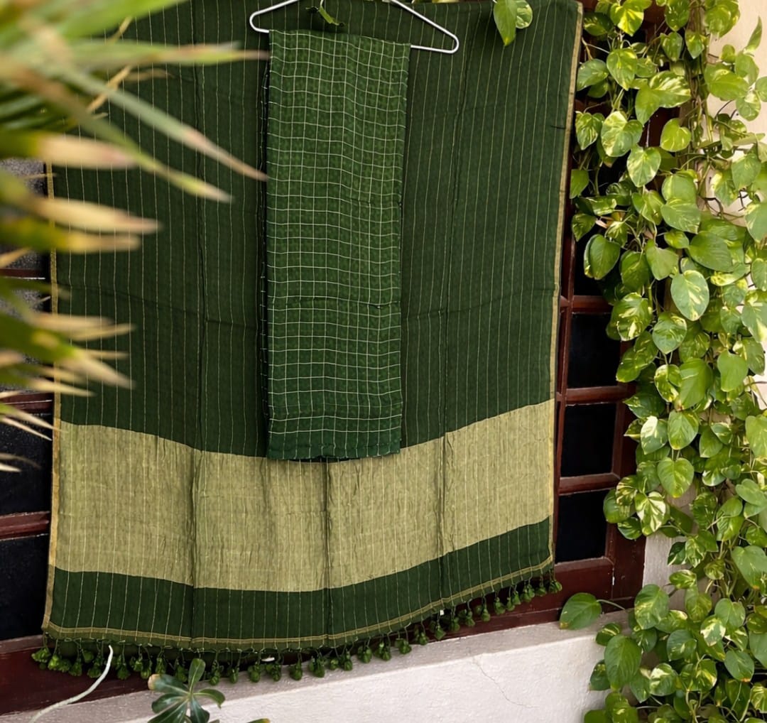 Dark green Pure Jayshree Linen Suit Set for Women – Premium Quality Ethnic Wear by Rihyaaz Fashions
