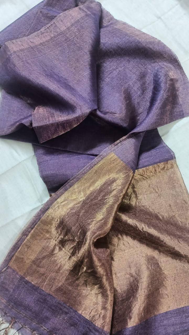 Liya - Silk Tissue Weaved Linen Saree with shimmering tissue palla by Rihyaaz, premium handwoven festive ethnic saree for weddings and celebrations.