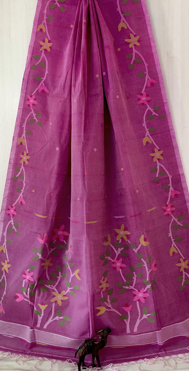 🌸 Palok – Premium Handspun Cotton Needle Work Jamdani Saree | Rihyaaz
