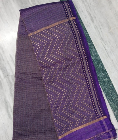 Shama Pure Resham festive saree with dual silver and golden zari stripes, sequin work on palla and border, paired with Pure Matka blouse piece by Rihyaaz.