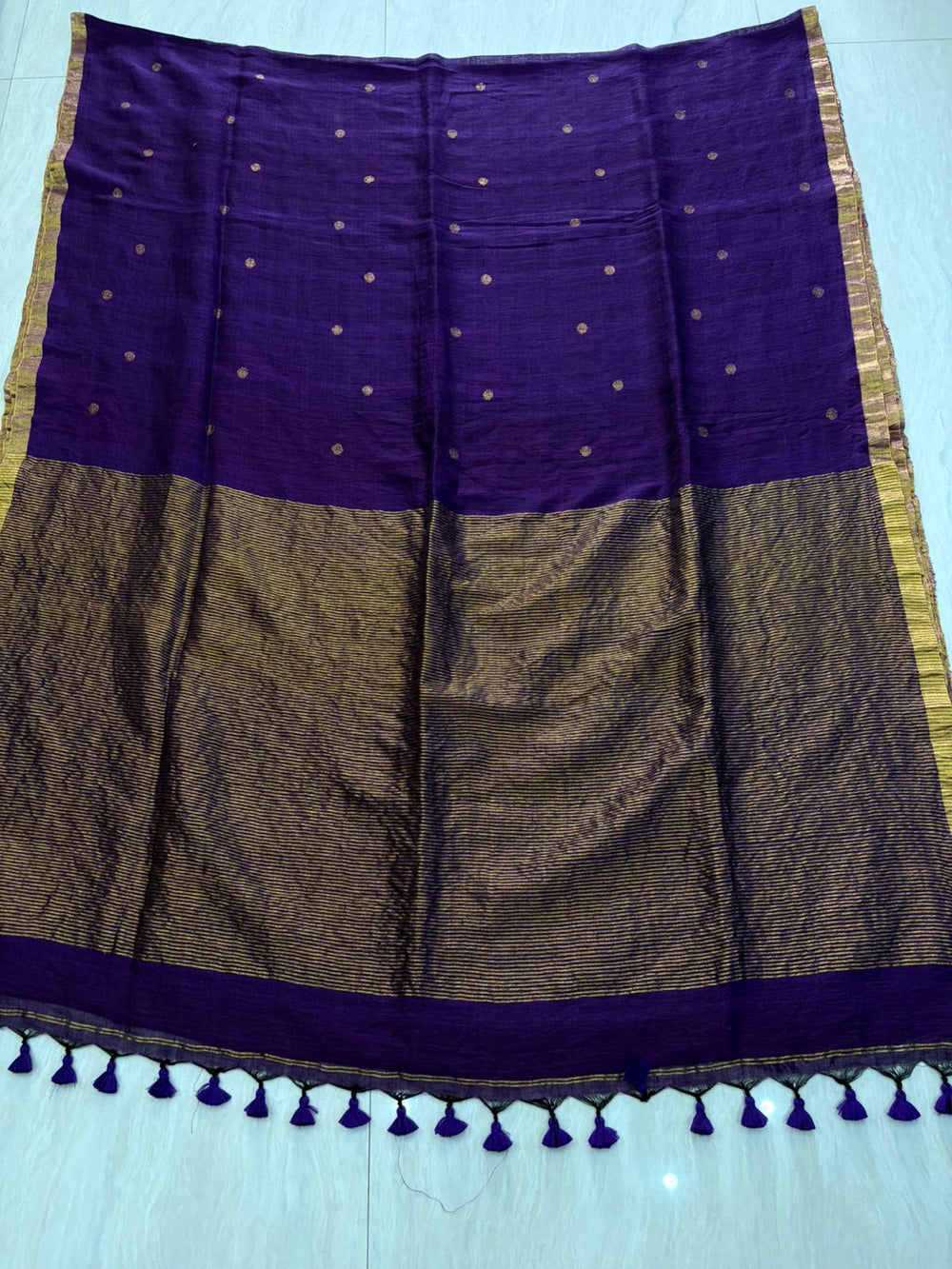 🌸 Linen Polka Weaved Jamdani Saree | Rihyaaz