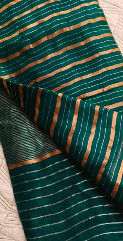Shaam Resham Dual Zari Stripe Silk Linen Saree by Rihyaaz Fashions, premium handwoven silk linen saree with elegant resham and dual zari stripe detailing.