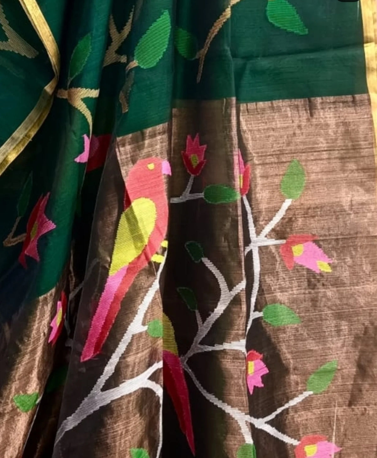 Shakuntala Muslin bird motif all-over weaved jamdani saree with paithani palla by Rihyaaz