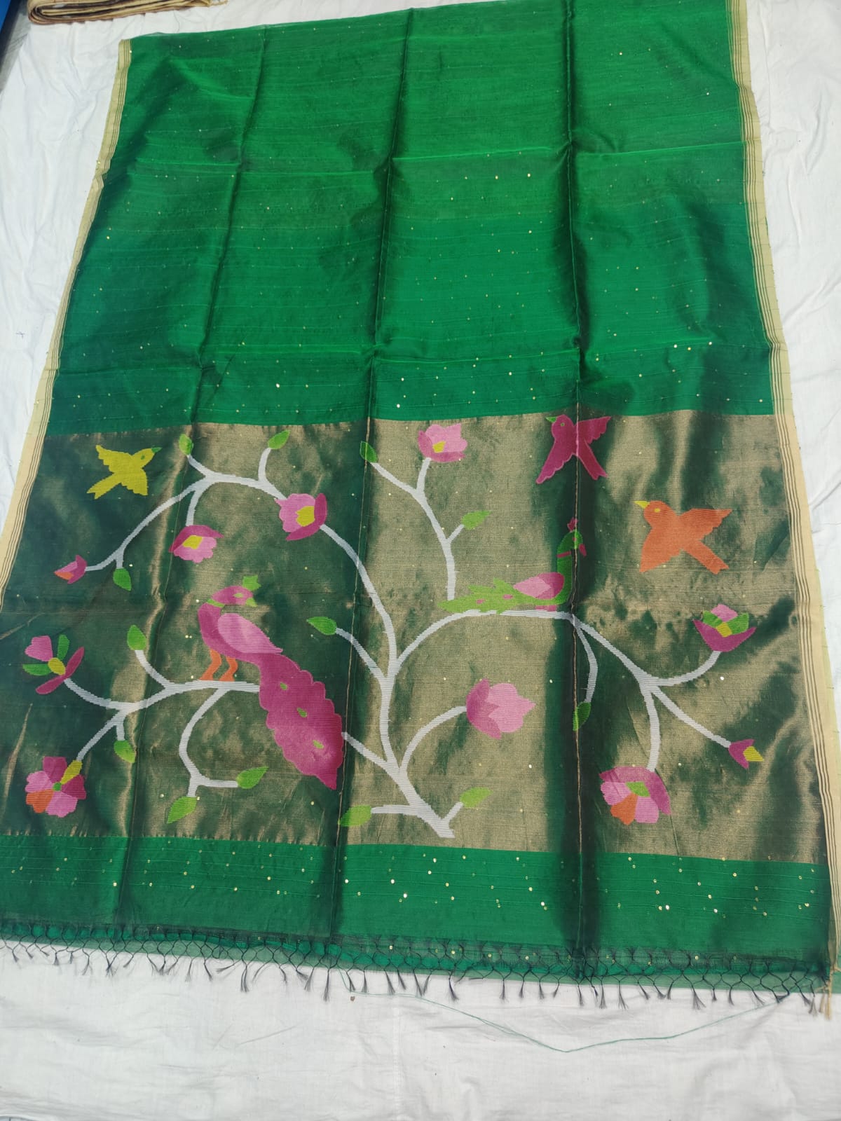Odhani - Muslin Silk Paithani Weaved Saree with all-over sequin work by Rihyaaz in premium handcrafted festive ethnic wear featuring elegant Paithani motifs and luxurious muslin silk fabric.