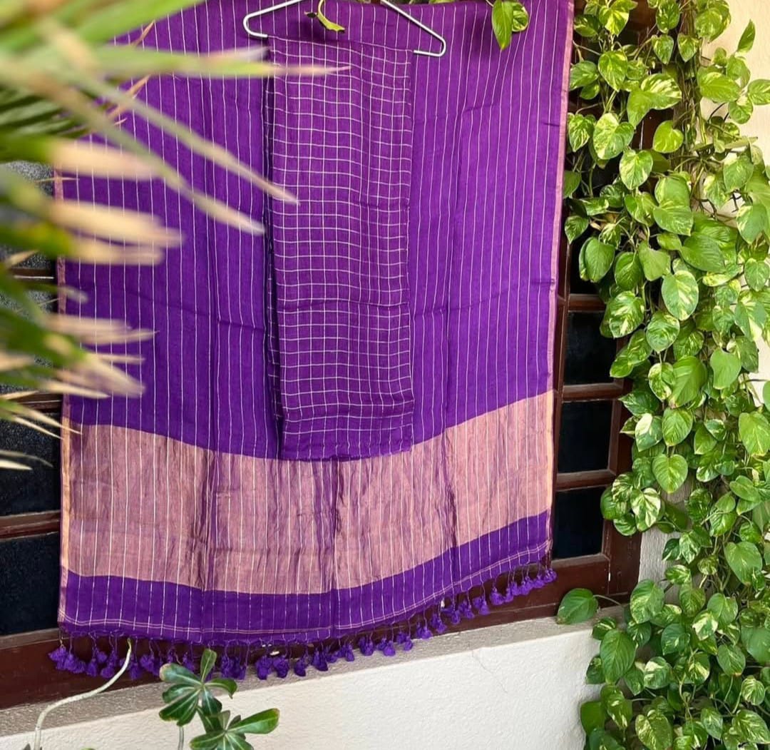 Deep Purple Pure Jayshree Linen Suit Set for Women – Premium Quality Ethnic Wear by Rihyaaz Fashions