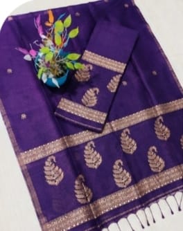 Kairi deep purple Pure Silk Linen Jamdani suit with handwoven detailing and net tassel dupatta by Rihyaaz
