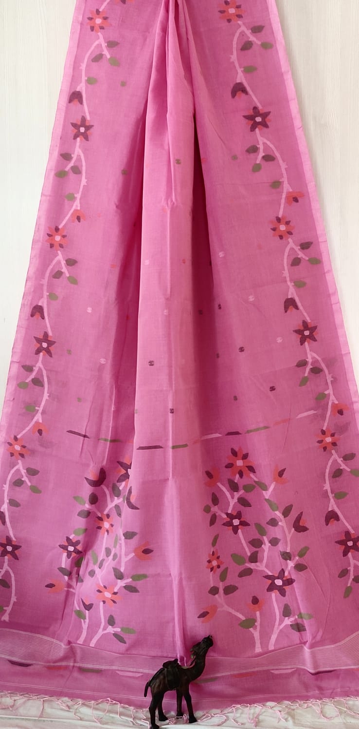 🌸 Palok – Premium Handspun Cotton Needle Work Jamdani Saree | Rihyaaz