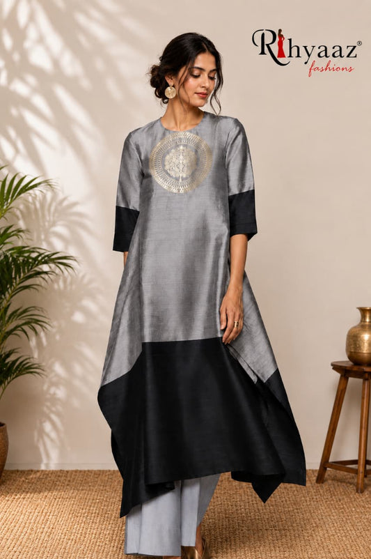 Ruby Benarasi woven raw silk kaftan unstitched fabric by Rihyaaz, available on pre-order.