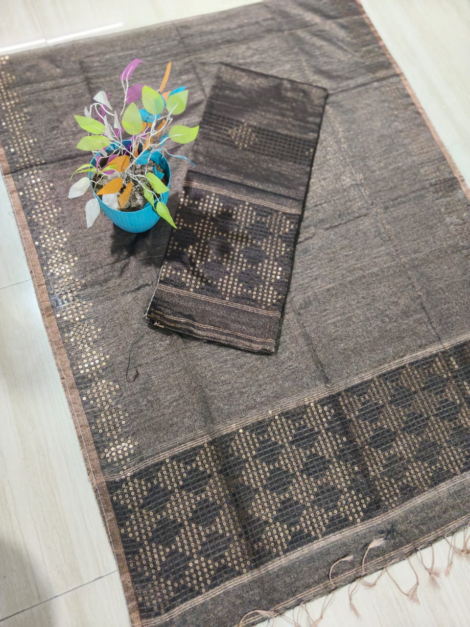 Sharmila linen tissue silk suit with intricate sequin diamond weave & Dupatta by Rihyaaz