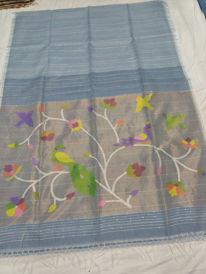 Odhani - Muslin Silk Paithani Weaved Saree with all-over sequin work by Rihyaaz in premium handcrafted festive ethnic wear featuring elegant Paithani motifs and luxurious muslin silk fabric.
