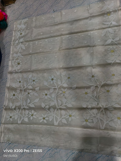 Hashnuhana Pure Muslin Handwoven Jamdani Saree by Rihyaaz, Silk Mark Certified premium handcrafted saree with intricate traditional Jamdani weaving, luxury ethnic wear for weddings and festive occasions