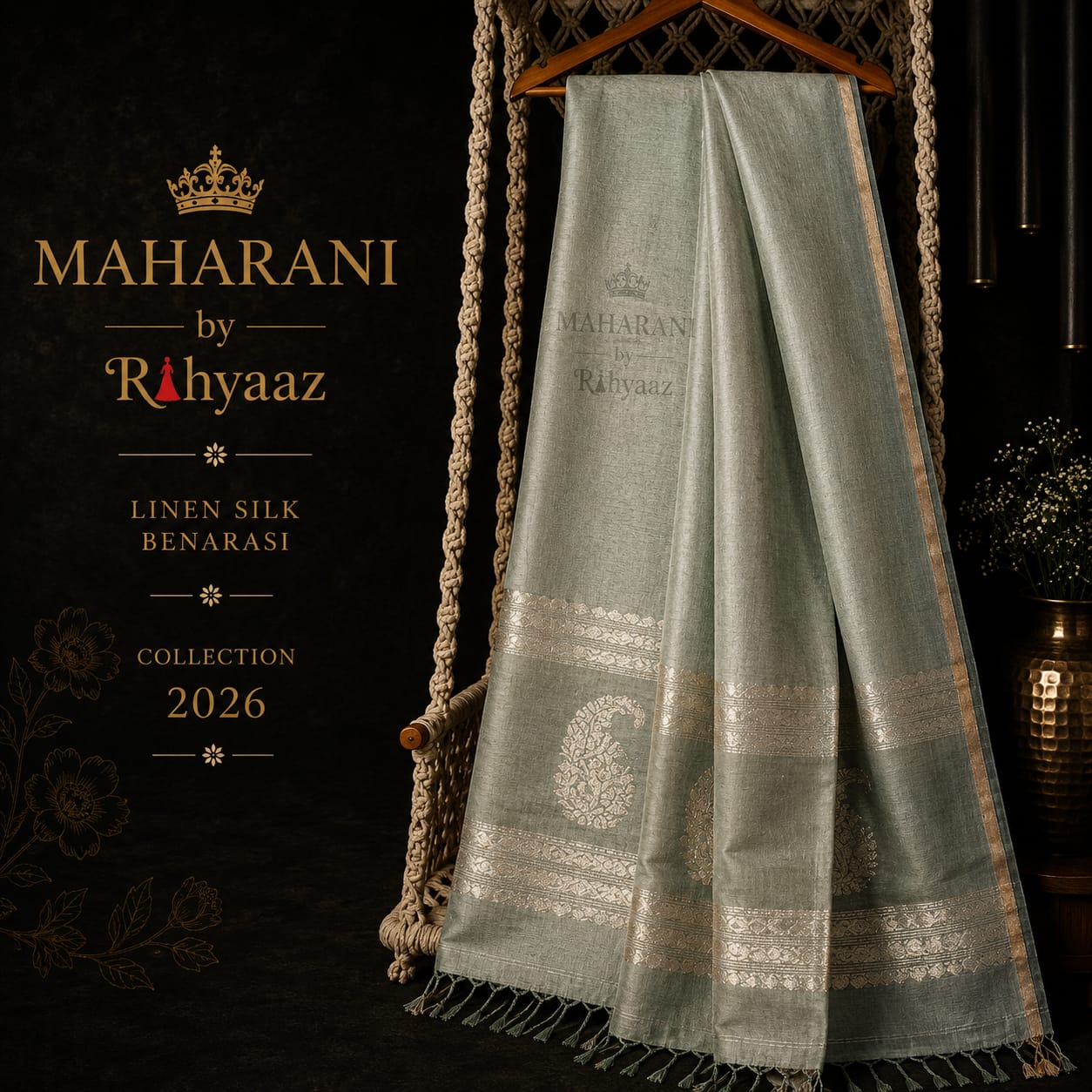 MahaRani Resham by Silk Linen Banarasi Kadhuwa Weaves Suit Set by Rihyaaz featuring premium handwoven Banarasi Kadhuwa weaving for festive, wedding, and luxury ethnic wear.
