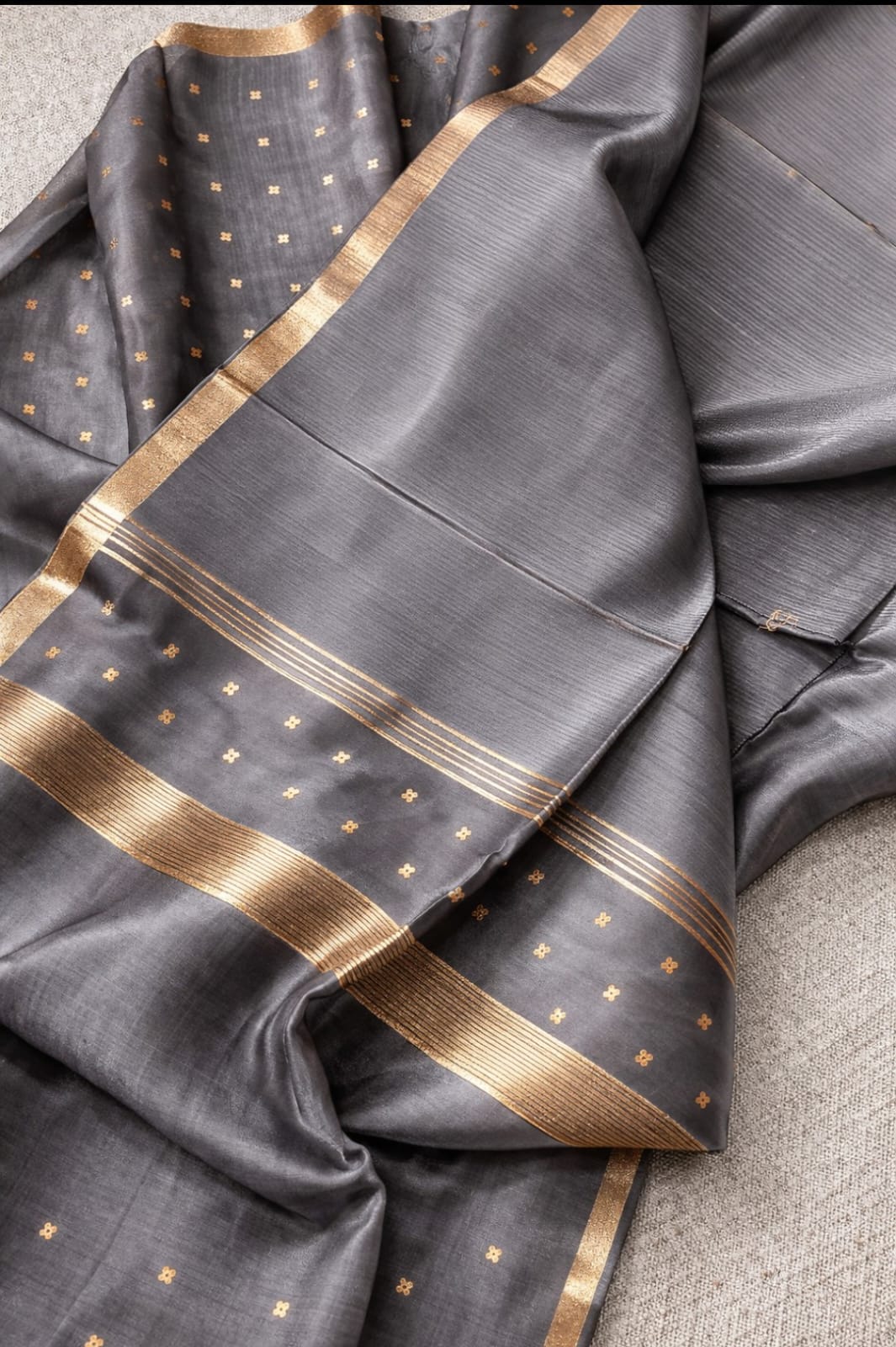 Rupal silk linen sequin woven kurta with micro striped weave and resham palla Jamdani dupatta by Rihyaaz premium handwoven ethnic suit set.
