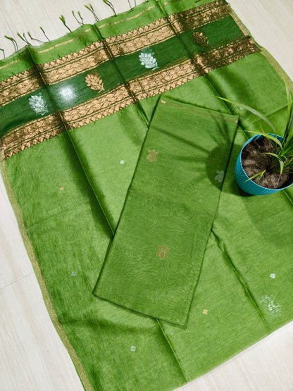 Rashi Silk Linen Lotus Jamdani Suit Set by Rihyaaz featuring a 3-meter silk linen top with a 2.5-meter tassel dupatta, showcasing elegant handwoven Lotus Jamdani craftsmanship.
