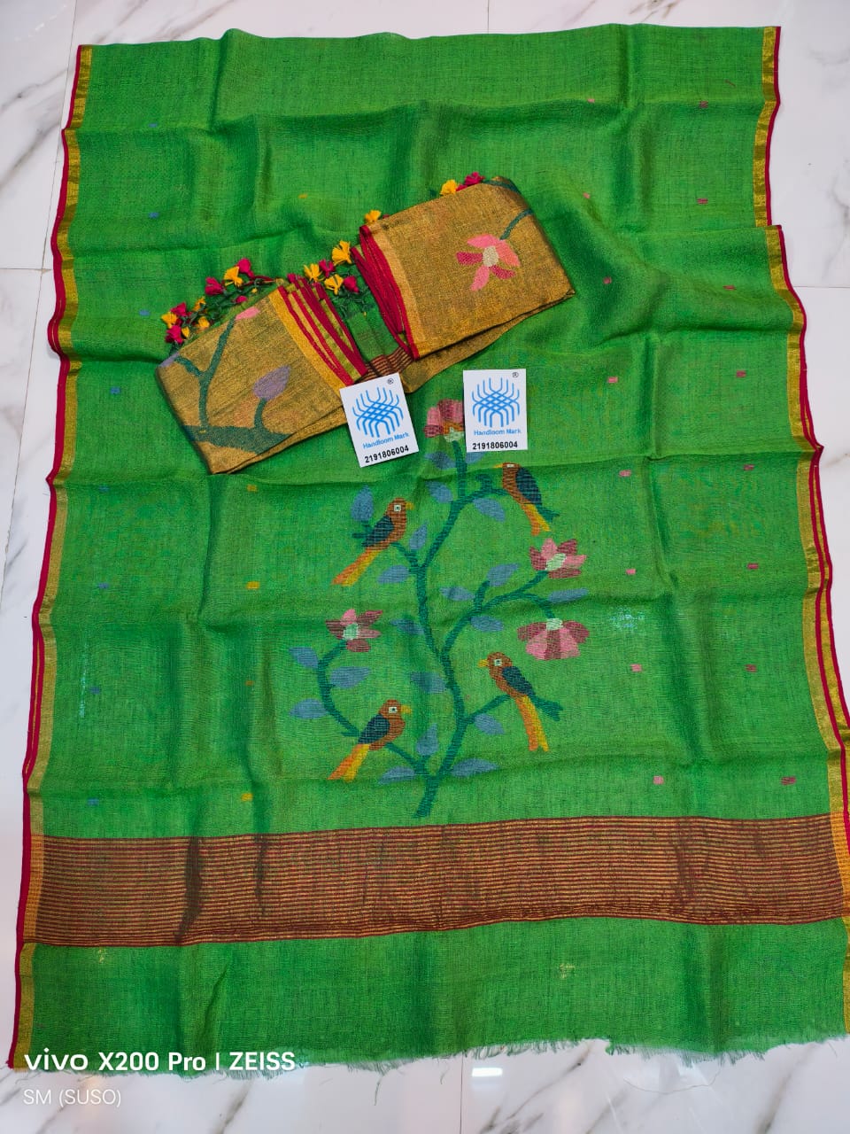 𝓡𝓪𝓳𝔂𝓪 Pure 120 Count Jayashree Linen Bird Motif suit set with Tissue Palla Jamdani dupatta by Rihyaaz, elegant traditional Indian ethnic wear.