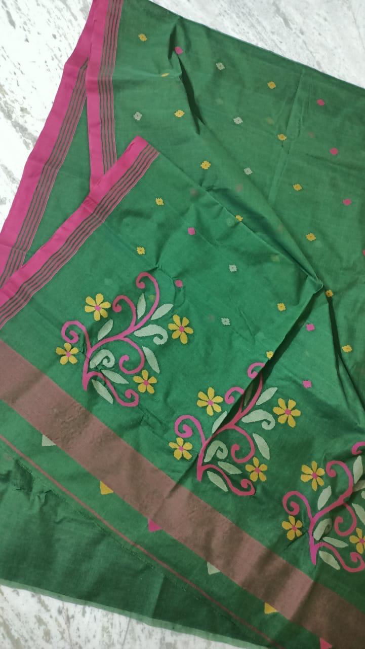 Pure Cotton by Cotton Handwork Needle Jamdani Saree | Handwoven & Handworked Saree | Rihyaaz