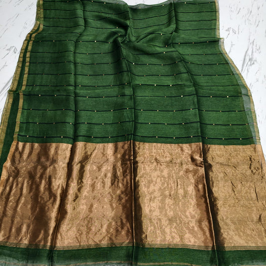 Nakshi Tissue Palla Resham Sequin Weaved Matka Saree by Rihyaaz, featuring elegant traditional weaving and luxurious tissue palla detailing.