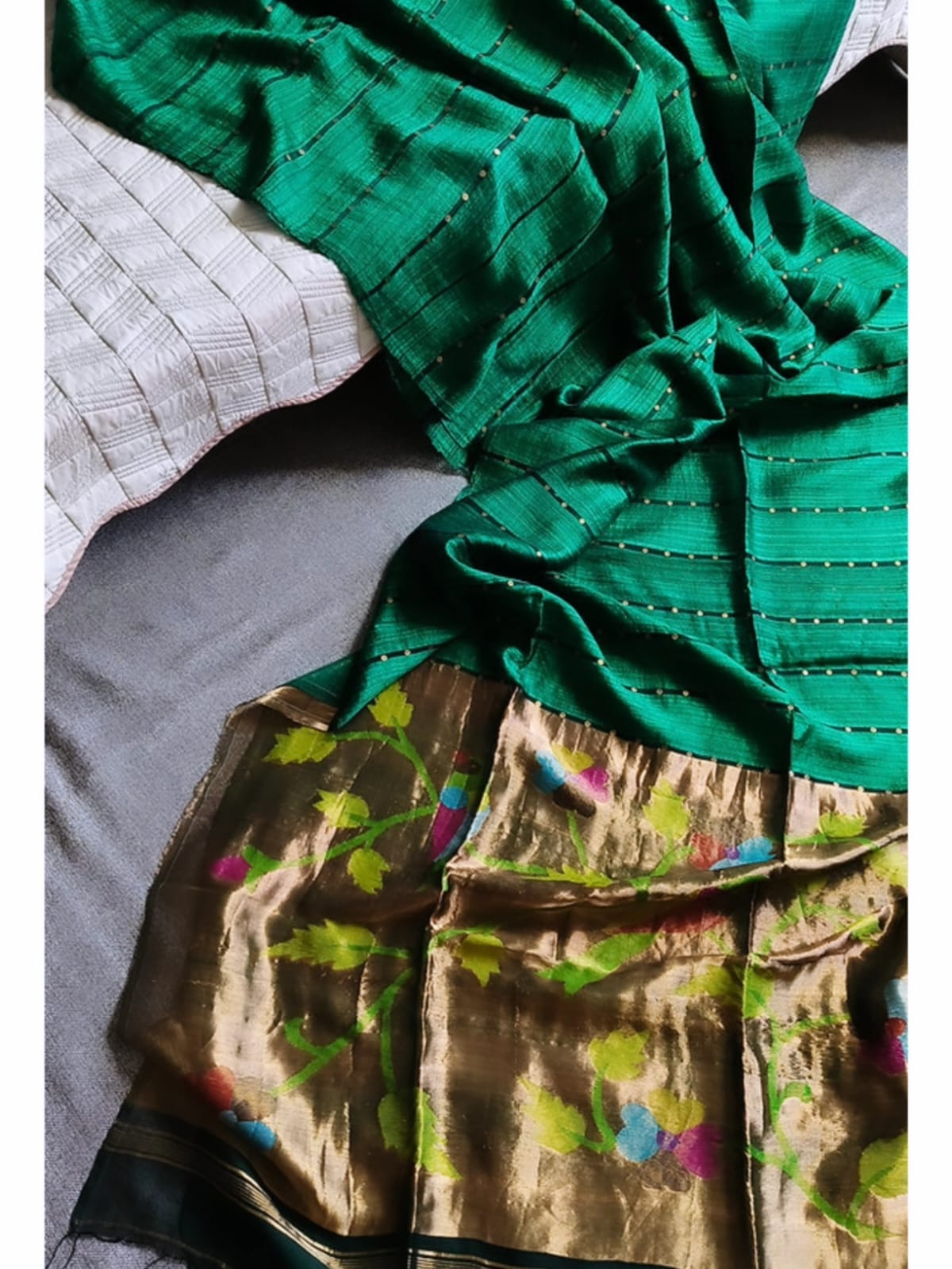 Doriya - Sequin Panel Matka Silk Saree with Resham Weaving and Paithani Anchal by Rihyaaz, premium handwoven festive silk saree for weddings and traditional occasions.