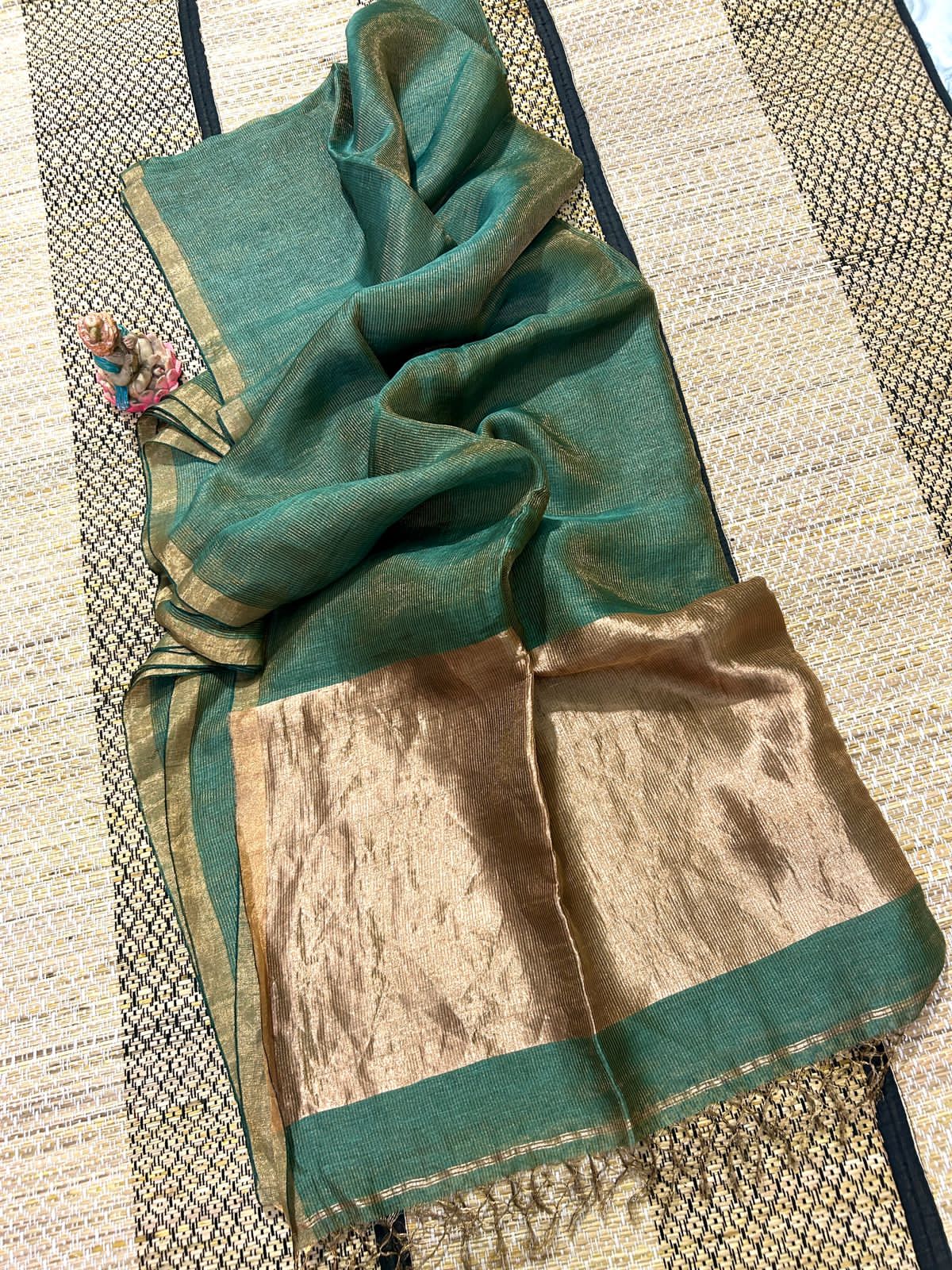 Liya - Silk Tissue Weaved Linen Saree with shimmering tissue palla by Rihyaaz, premium handwoven festive ethnic saree for weddings and celebrations.