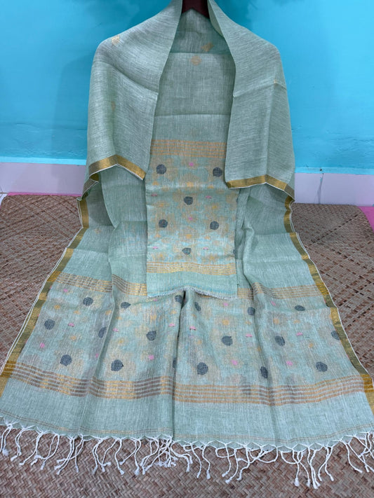 Floret linen floral weaved Jamdani suit set by Rihyaaz