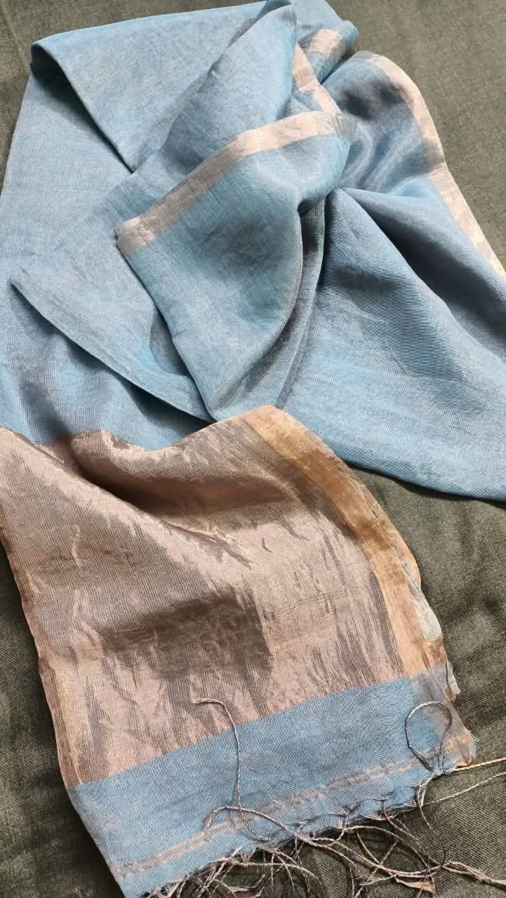 Liya - Silk Tissue Weaved Linen Saree with shimmering tissue palla by Rihyaaz, premium handwoven festive ethnic saree for weddings and celebrations.