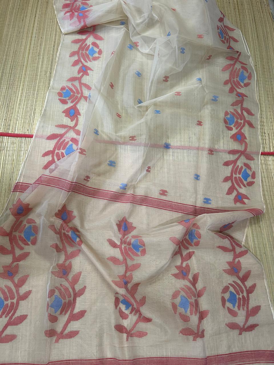 𝓢𝓻𝓲𝓵𝓪𝓽𝓱𝓪 – Pure Muslin Jamdani Saree | Premium Handwoven Saree | Rihyaaz