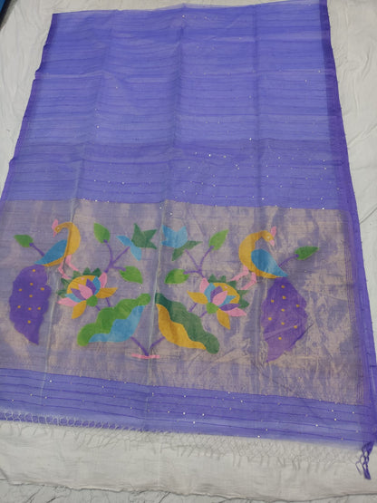 Odhani - Muslin Silk Paithani Weaved Saree with all-over sequin work by Rihyaaz in premium handcrafted festive ethnic wear featuring elegant Paithani motifs and luxurious muslin silk fabric.
