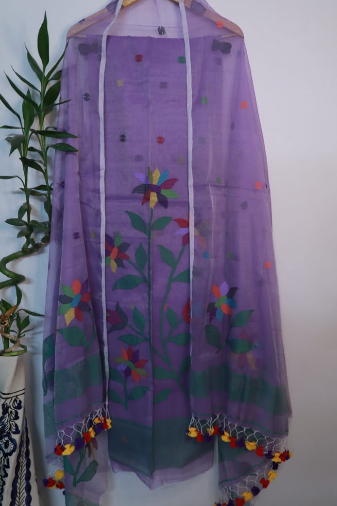 Tinka Floral multicolour cotton muslin Jamdani suit with intricate woven patterns by Rihyaaz