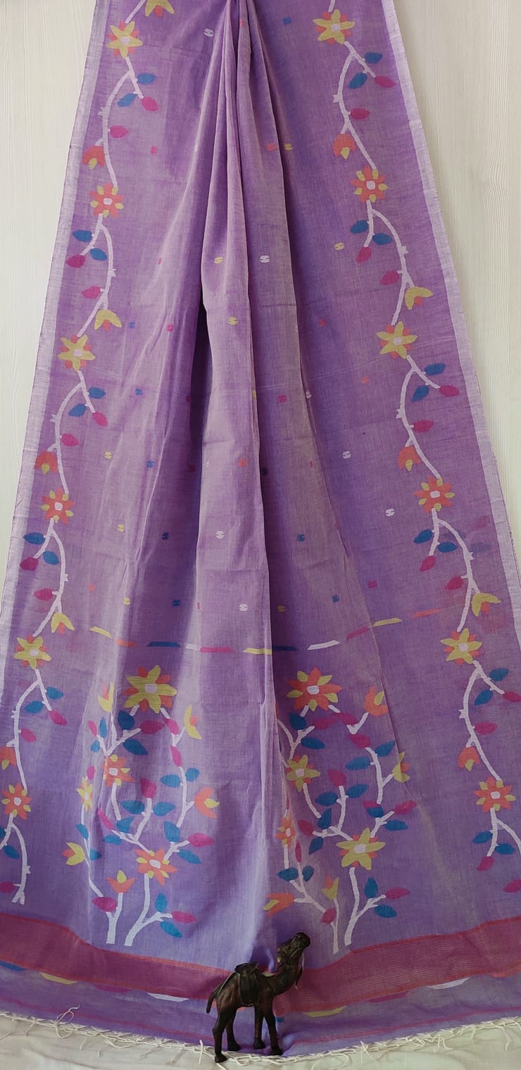🌸 Palok – Premium Handspun Cotton Needle Work Jamdani Saree | Rihyaaz