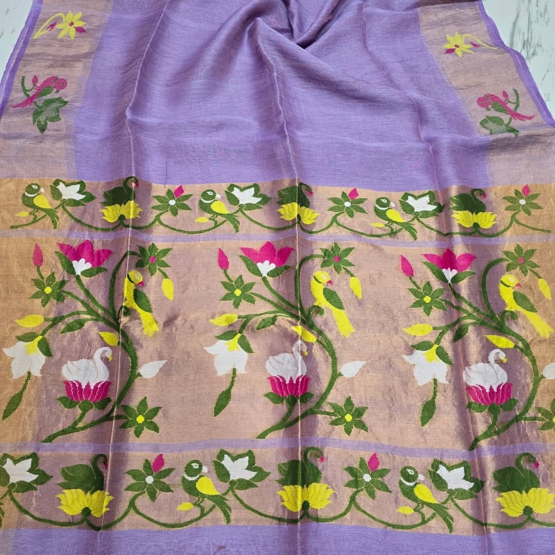 Canopy Silk Linen Paithani Border and Palla Handwoven Saree by Rihyaaz in premium silk linen fabric with elegant traditional Paithani weaving, ideal for weddings, festive occasions, and ethnic celebrations.