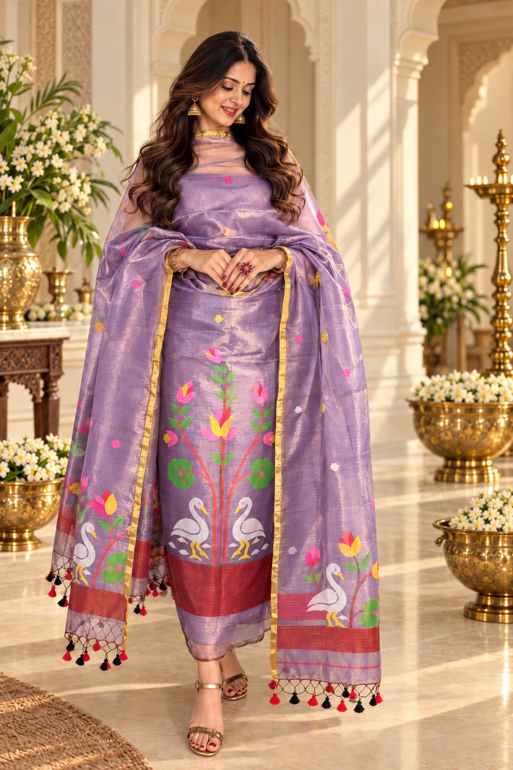 Sukh – Tissue Needle Jamdani Suit with Royal Sheen | Rihyaaz Fashions