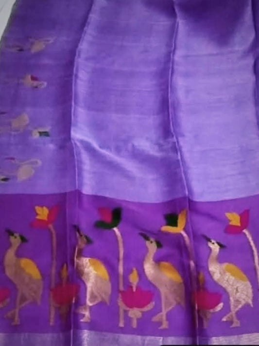 Purple fabric with bird and flower pattern