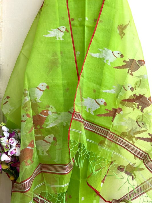 Chidiya muslin woven suit with zari and silk weaving, featuring polka dot motifs on the top by Rihyaaz Fashions.