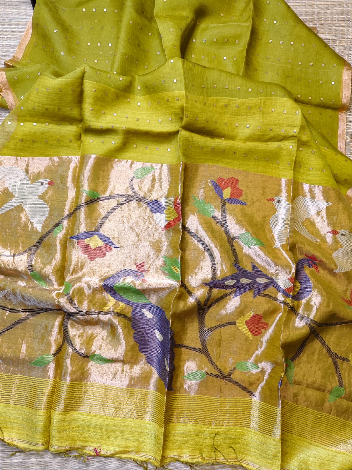 Beduin - Pure Resham Sequin Handwoven Silk Paithani Jamdani Saree by Rihyaaz featuring intricate Jamdani motifs, rich Paithani pallu, handcrafted Resham weaving, and elegant sequin detailing for weddings and festive wear.