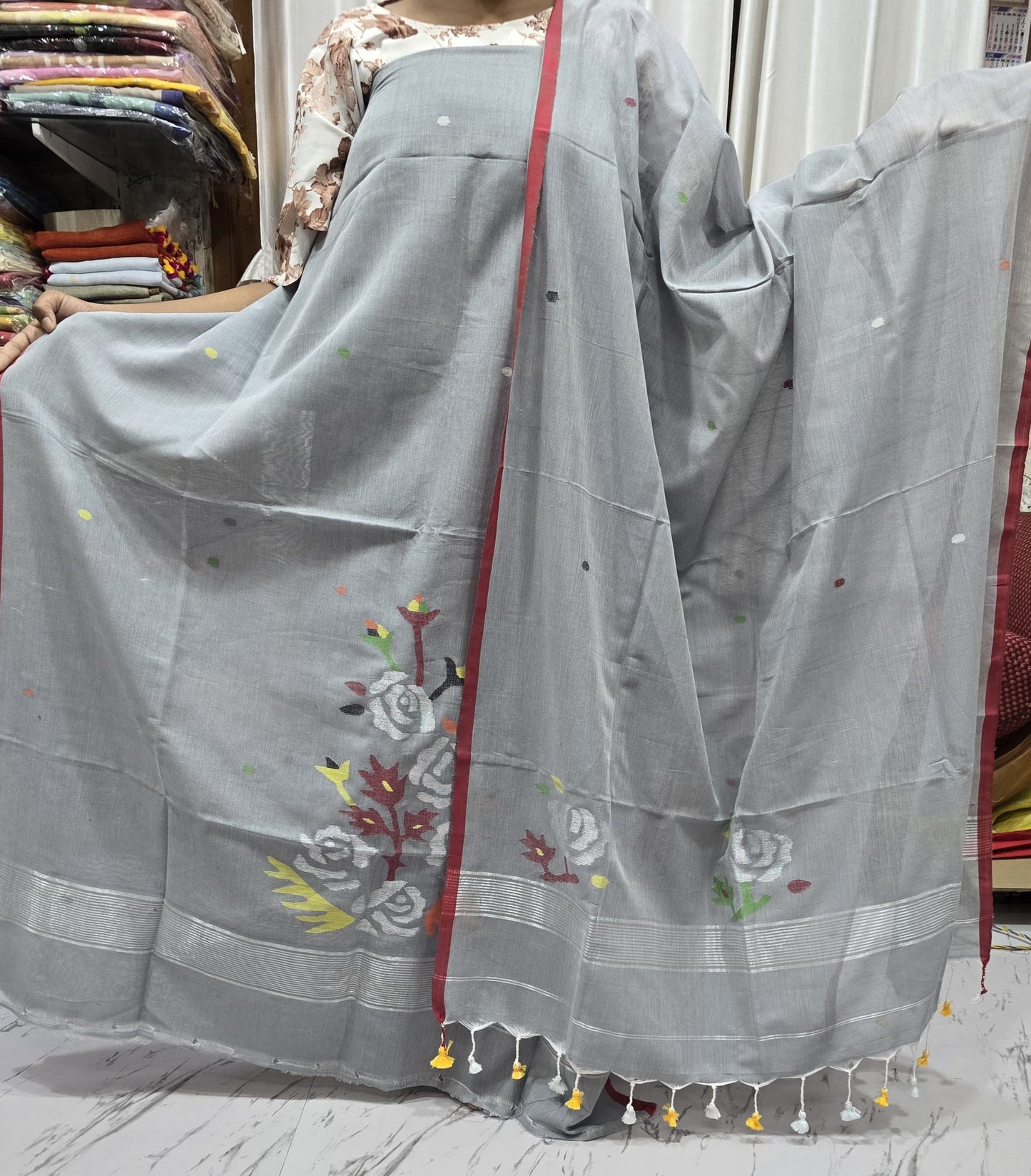 Gulaab Mul Cotton handwoven Jamdani suit set by Rihyaaz