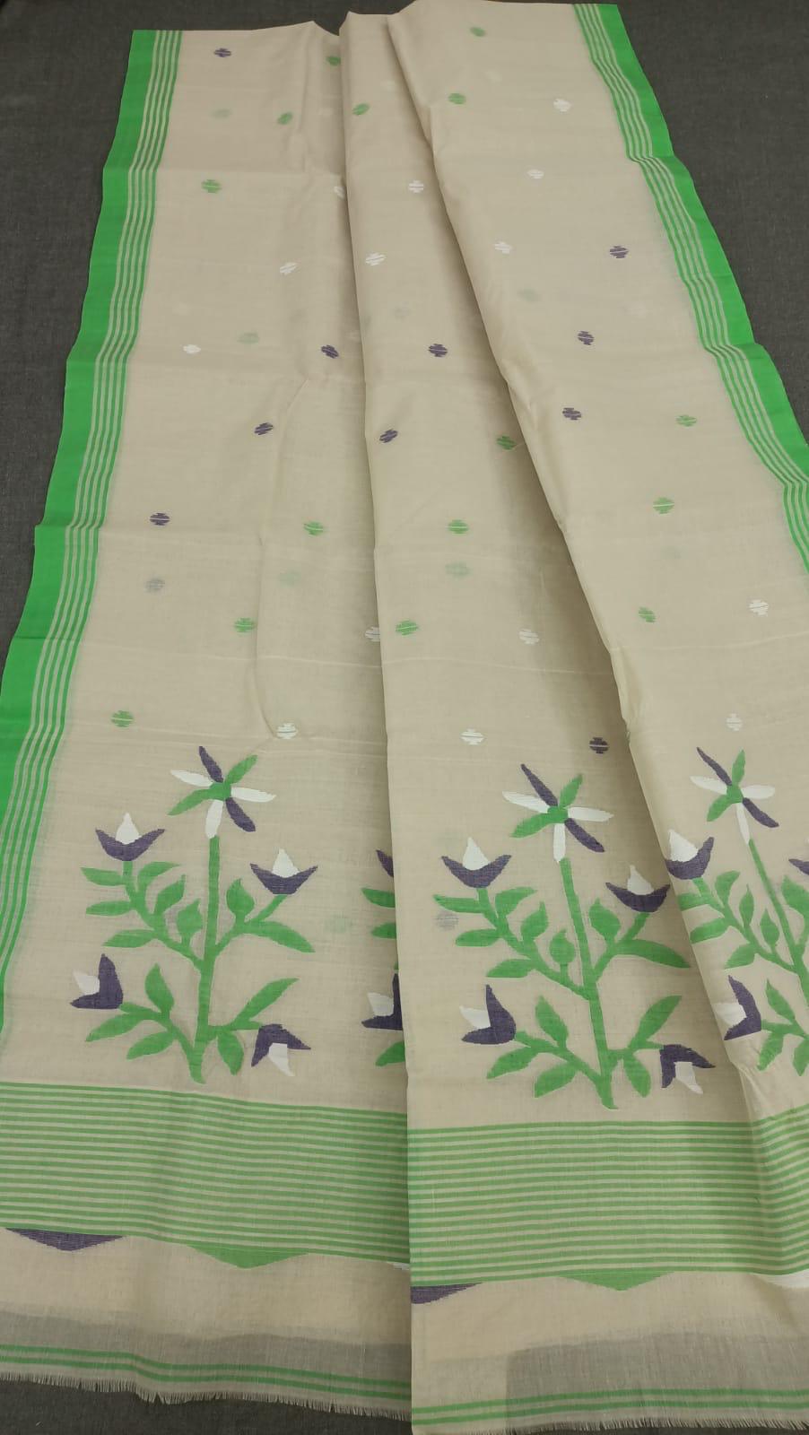 Pure Cotton by Cotton Handwork Needle Jamdani Saree | Handwoven & Handworked Saree | Rihyaaz