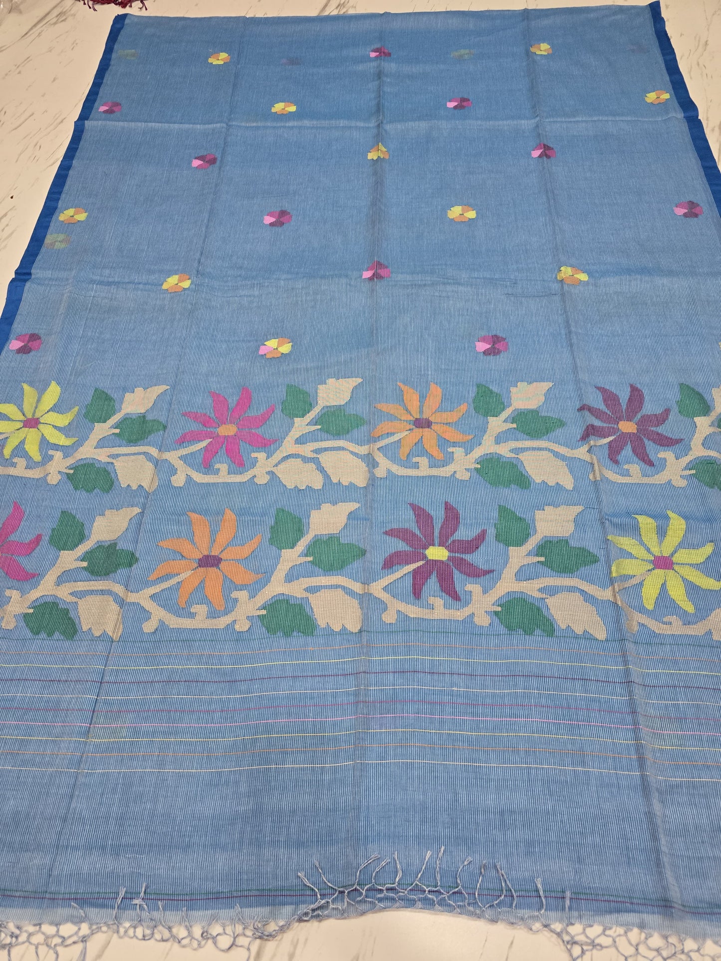 Alka handspun cotton needle Jamdani saree by Rihyaaz, featuring intricate handwoven Jamdani detailing and traditional Indian handloom craftsmanship.