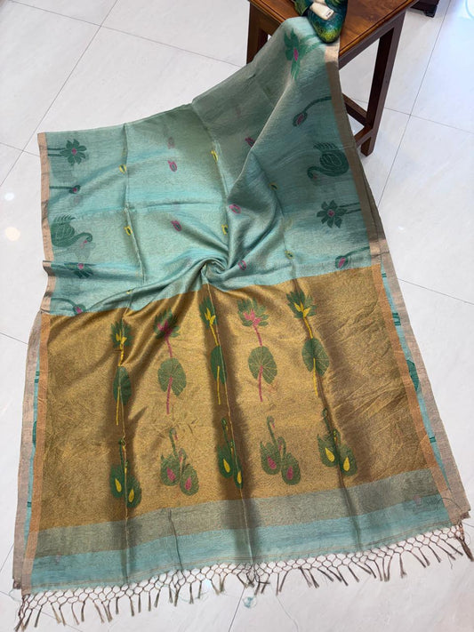 Authentic premium quality soft pure tissue silk linen Paithani saree by Rihyaaz with running blouse piece