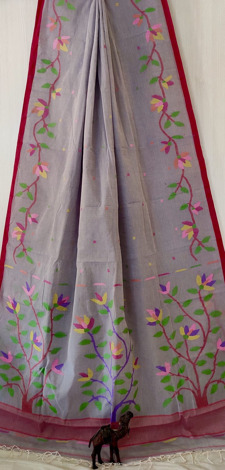 🌸 Palok – Premium Handspun Cotton Needle Work Jamdani Saree | Rihyaaz