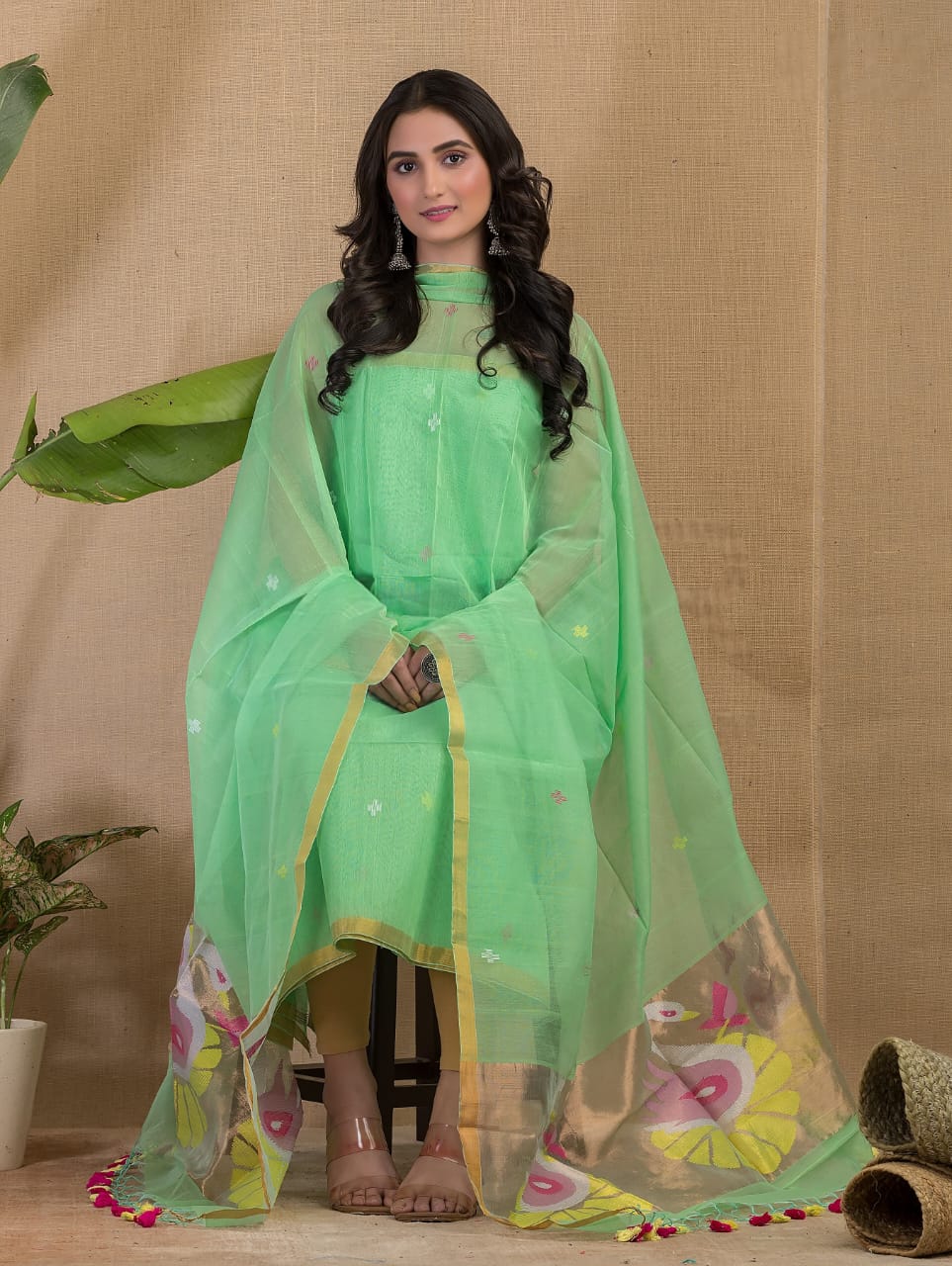 🍁 Muslin Paithani Jamdani Suits – Elegant Handwoven Weave by Rihyaaz